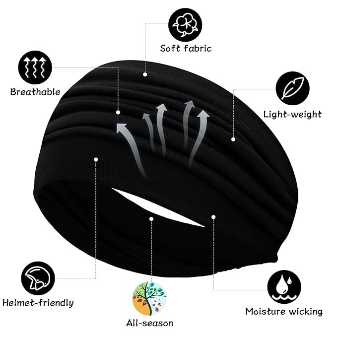 S&N Remille Wide Headbands for Women, Large Hairband, Elastic Non-Slip Headband Twist Knotted Accessories, Yoga Workout Vintage Hair 3 Pack (Colour-5)