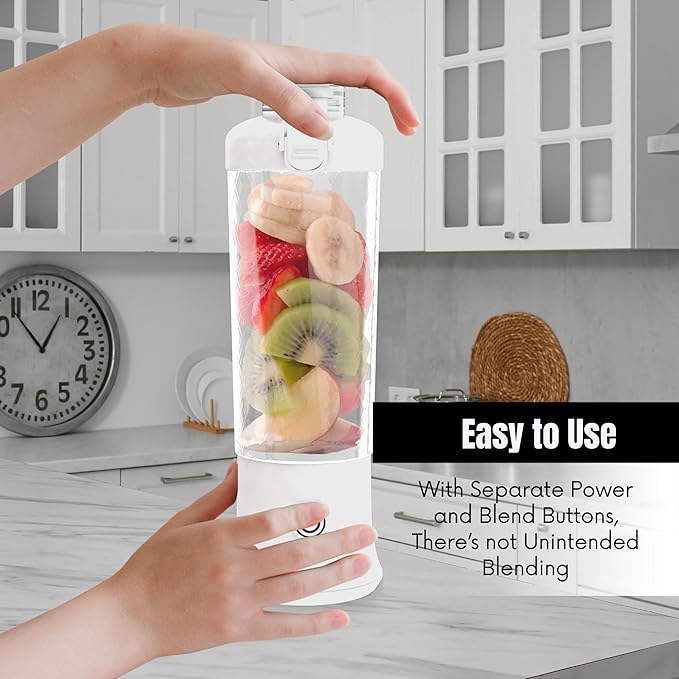SSKAWorldwide Portable Blender - 21oz Smoothie Blender Rechargeable Small Blender with 6 Blades Personal Blender for Home Office Gym Sports and Travel (White)