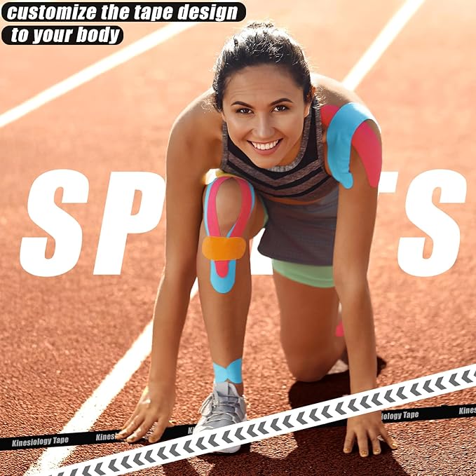 Kinesiology Tape (4 Rolls Pack),Waterproof Athletic Tape for Pain Relief,Brace & Elastic Supports Tapes for Ankle Wrists Knees Joints,2 Inches Wide x 16.4 Feet Long (Blue)