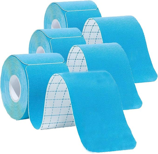 Kinesiology Tape Precut, Waterproof Sports Tape for Recovery Sports Athletic Physio Therapy Injury. Athletic Tape for Ankle Muscles,Elbow, Knee,Shoulder (3Rolls,60 Precut Strips, Blue)