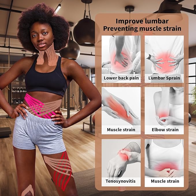 Kinesiology Tape (4 Rolls Pack),Waterproof Athletic Tape for Pain Relief,Brace & Elastic Supports Tapes for Ankle Wrists Knees Joints,2 Inches Wide x 16.4 Feet Long (Mixed)