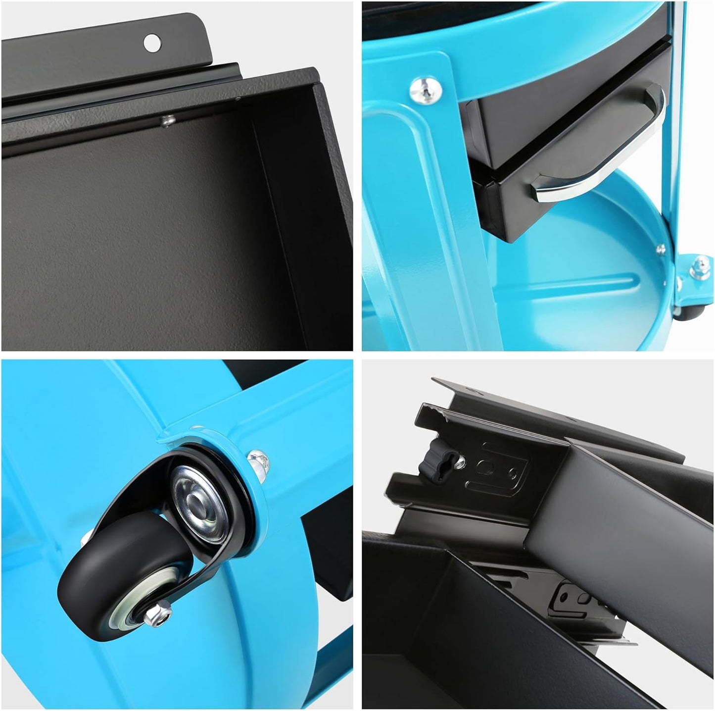 DNA MOTORING Round Mechanics Roller Seat Creeper Stool with Padded Cushion, Tool Storage Drawer & Tray, 300 Lbs Max Weight Capacity, Blue, TOOLS-00492