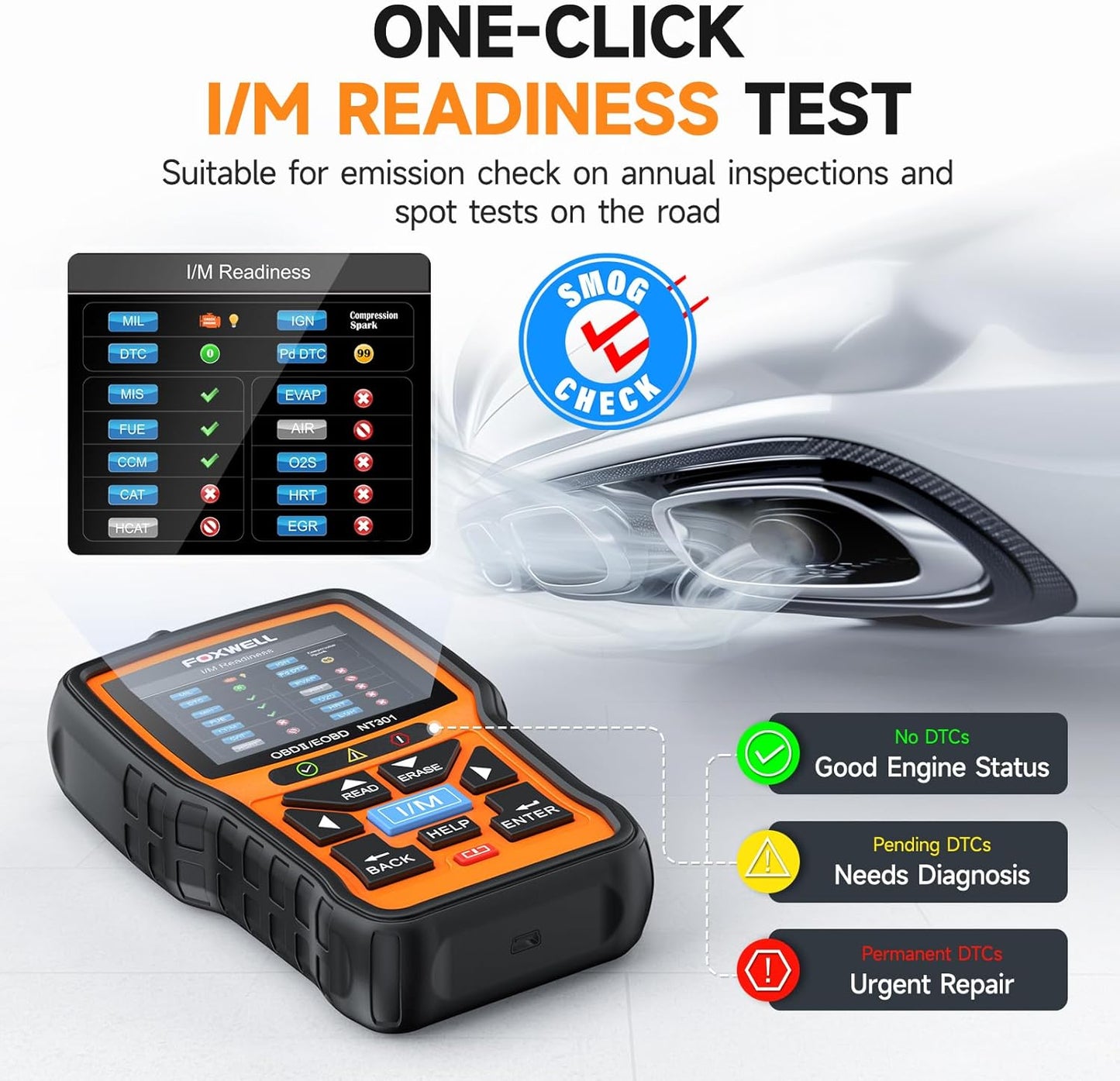 FOXWELL NT301 OBD2 Scanner Graphing Live Data Diagnostic Code Reader Professional Mechanic OBDII Scan Tool for Check Engine Light 2.8'' Color Screen OBD II Scanner for 1996 or Newer Vehicle