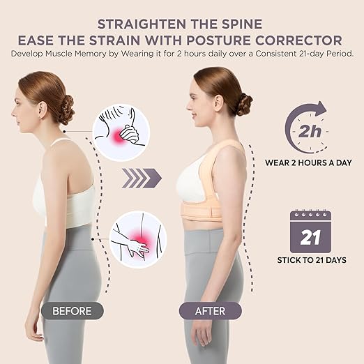 Posture Corrector for Women and Men, Adjustable Upper Back Brace for Clavicle Support and Providing Pain Relief from Neck, Shoulder, and Upper Back (Beige, Large/XLarge)