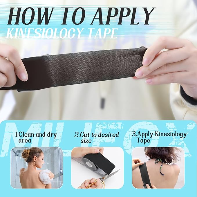 2 Rolls Kinesiology Tape, Waterproof Kinetic Tape 1.97 in x 16.4 ft, Uncut Cotton Elastic Athletic Strips for Knee, Shoulder, Ankle, Muscle Support (Black and Black Camouflage)