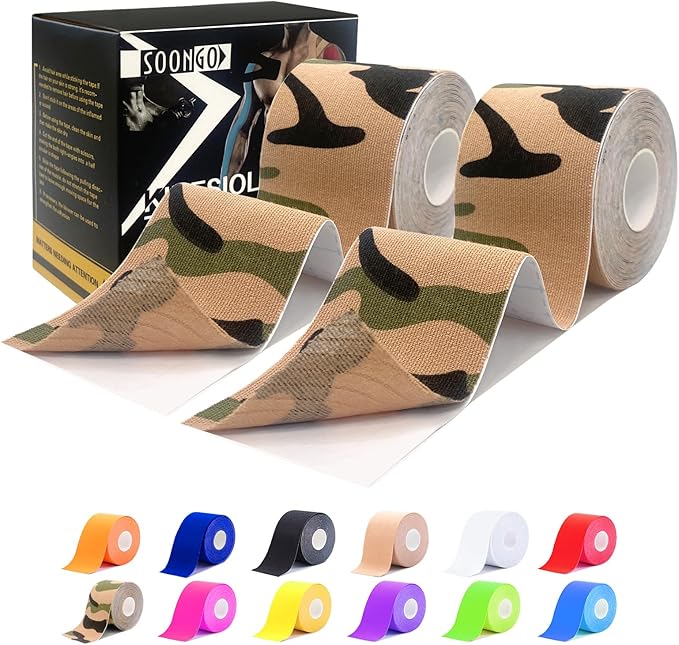 Kinesiology Tape Pro 2 Rolls, 2 Inch High Elasticity Sports Tape Therapeutic Pain Relief–Physio Tape for Muscle Recovery & Joint Support, Waterproof & Hypoallergenic & Breathable–Camo