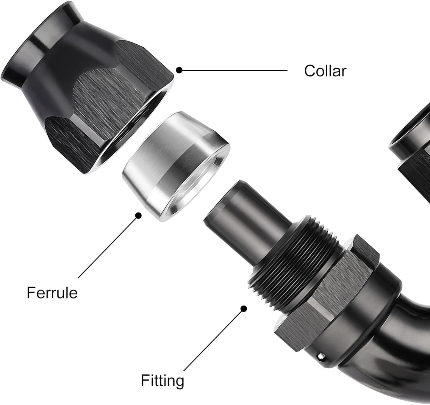 EVIL ENERGY 12AN 180 Degree PTFE One Piece Full Flow End Hose Fitting Aluminum Black