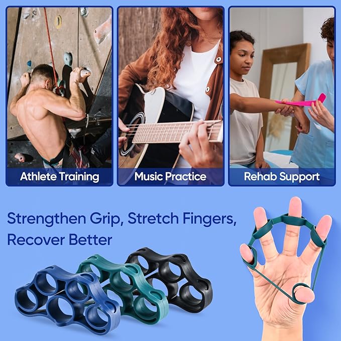 FitBeast Grip Strength Trainer – 6 Pieces Hand Therapy Kit with Finger Extension Exerciser & Stress Balls for Adults, Rehab & Strength Training – for Men, Women, and Seniors