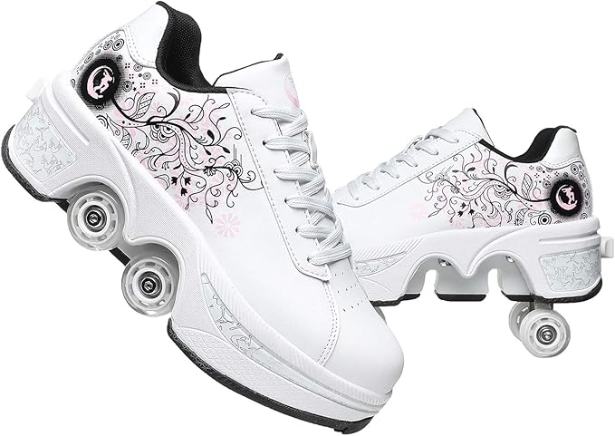 Double-Row Deform Wheel Automatic Walking Shoes Invisible Deformation Roller Skate 2 in 1 Removable Pulley Skates Skating Parkour