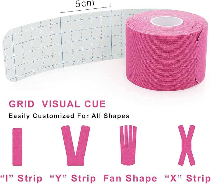 MUEUSS Kinesiology Tape Elastic Cotton Athletic Tape Precut Strips,Waterproof Tape for Protects Muscles,Knees,Shoulders Plantar Fasciitis Pain Relief,Pregnancy Belly Tape (2rolls Pink&Blue)