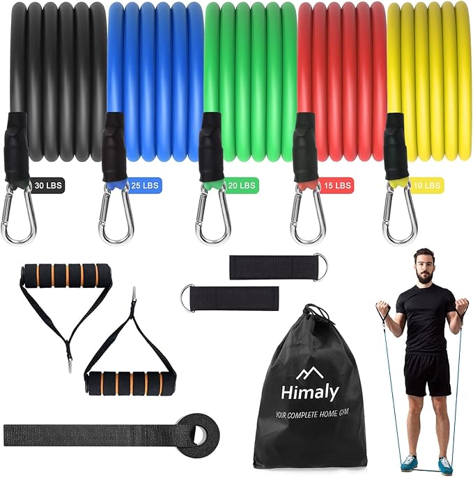 Resistance Bands Set, Himaly Exercise Bands Strength Training Fitness Bands Workout Elastic Bands with Legs Ankle Straps, Door Anchor, Handles & Carry Bag for Home Outdoor Workouts