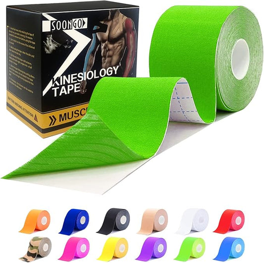 Kinesiology Tape Pro 1/2 /5 Rolls, 2 Inch High Elasticity Sports Tape Therapeutic Pain Relief–Physio Tape for Muscle Recovery & Joint Support, Waterproof & Hypoallergenic & Breathable–Green