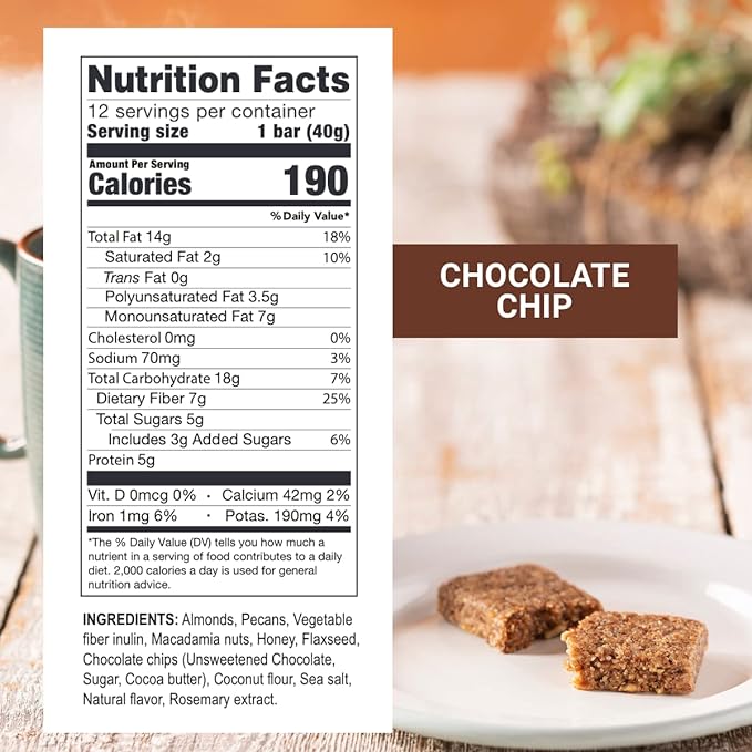 Prolon Fast Bars | Keto, Gluten Free, Dairy Free, Plant Based Protein, Intermittent Fasting Bars | Developed to Not Break Your Fast | Chocolate Chip, 24 Ct