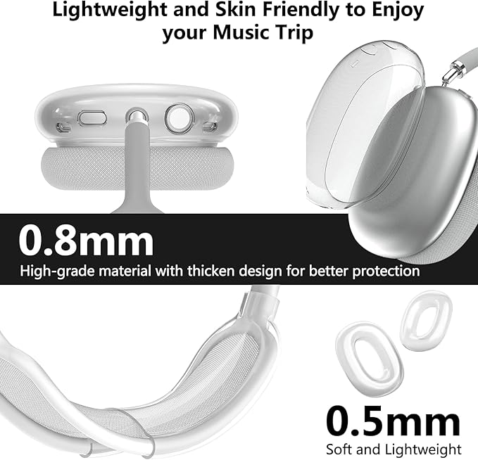 for AirPods Max Case Clear,3 in 1 Clear Soft TPU Ear Cups Case Cover/Ear Pad Case Cover/Headband Cover for Airpods Max Case Cover,Case for AirPod Max Headphone Accessories-Crystal