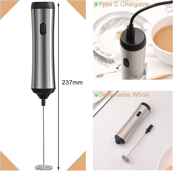 Handheld Coffee Frother,USB-Rechargeable Hand Frother,Adjustable Handheld Milk Frother for Cappuccinos, Hot Chocolate, Milkshakes, Egg Mix