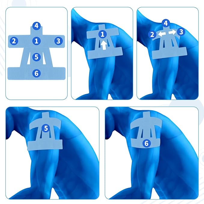 15 Pcs Precut Kinesiology Tape for Shoulder, Latex-Free Shoulder Tape for Pain Relief, Muscle Strips Kinesiology Tapes Precut, Sports Tapes Athletic Patch Support Muscle Elastic Breathable(Blue)