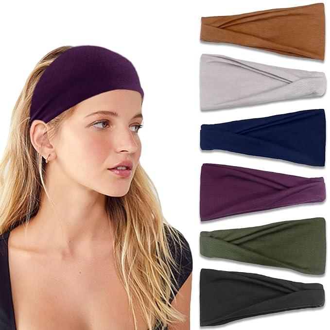 IVARYSS Headbands for Women, Non-Slip, Premium Stretchy Head Bands Hair Accessories,Wear for Yoga, Fashion, Working Out, Travel or Running, 6 Pack, Solid