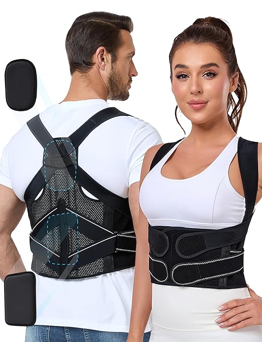 Posture Corrector for Women and Men with Bionic System, Precise Full Back Support Back Brace for Upper and Lower Back Pain Relief with Two 3D Pads