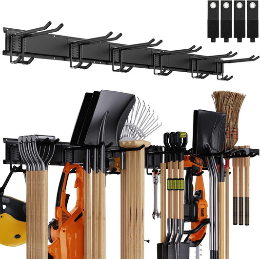 Garage Tool Organizer Wall Mount, 48 Inch Adjustable Garage Tool Storage Rack, Heavy Duty Garden Tool Organizer Rack, Yard Tool Organizer System for Rake Shovel Broom Mop Wall Holder