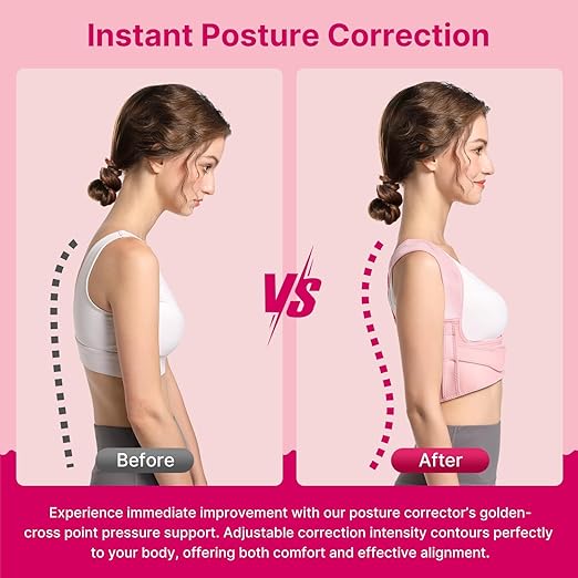 Fit Geno Posture Corrector for Women: Adjustable Lightweight Upper Back Brace for Neck Shoulder & Upper Back Pain Relief - Improve Posture Correct Hunchback Slouching Kyphosis Invisible Under Clothes (XS/S Under Bust 26"-37")