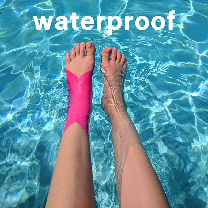 M7 Sport Kinesiology Ankle Tape for Ankle Sprain and Injury Recovery, Pain Relief Therapeutic Tape, Ankle Brace Compression Support, Plantar Fasciitis, Waterproof, Eases Swelling (Pink, 4-Pack)