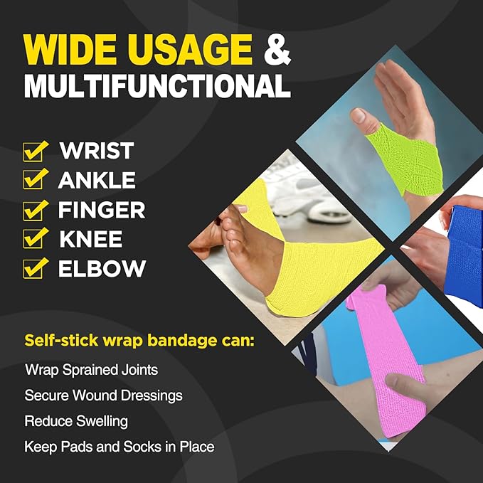 OK TAPE 12 Rolls Self Adhesive Bandage Wrap, Elastic Athletic Tape, Self Stick Bandage Tape, Vet Wrap, Medical Wrap for Wrist, Feet, 2" x 5 Yards