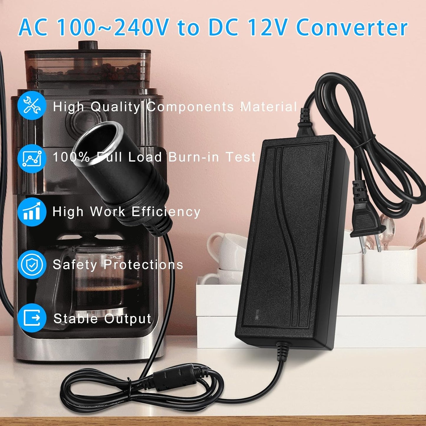 inShareplus 12V 5A 60W AC to DC Converter, 12 Volt Cigarette Lighter Adapter, AC 100-240V to DC 12V Car Lighter Adapter to Wall Outlet Adapter, 12V Power Supply for Car Devices (MP3, Fan, Dash Cam)