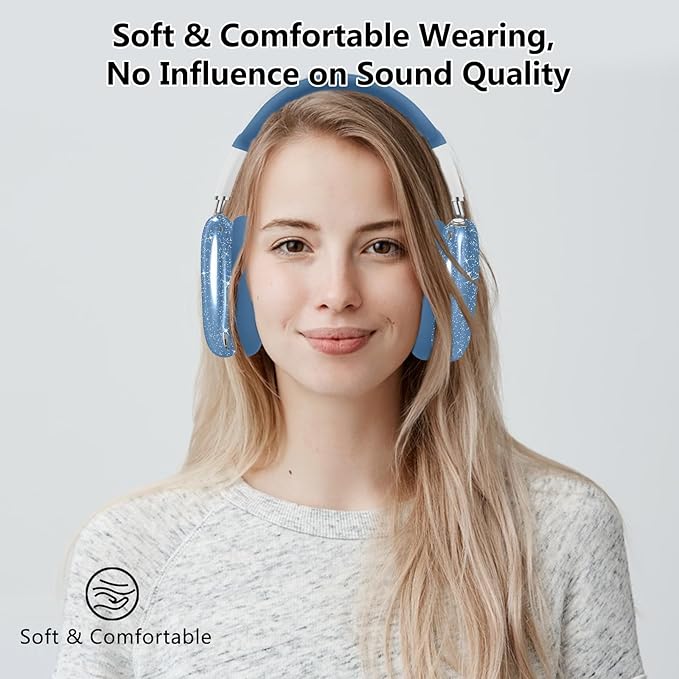 for AirPods Max Clear Blue Glitter Case, 3 in 1 Soft TPU Ear Cups and Pad Cover, Headband Cover for AirPod Max Accessories - Shinning