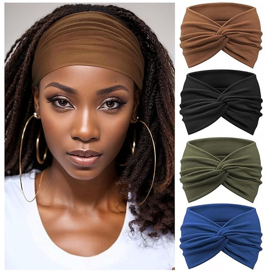 Wide Headbands for Women Yoga Running Sports Headhand Bandana Boho Non Slip Sweat Head Bands Accessories 4 Pack