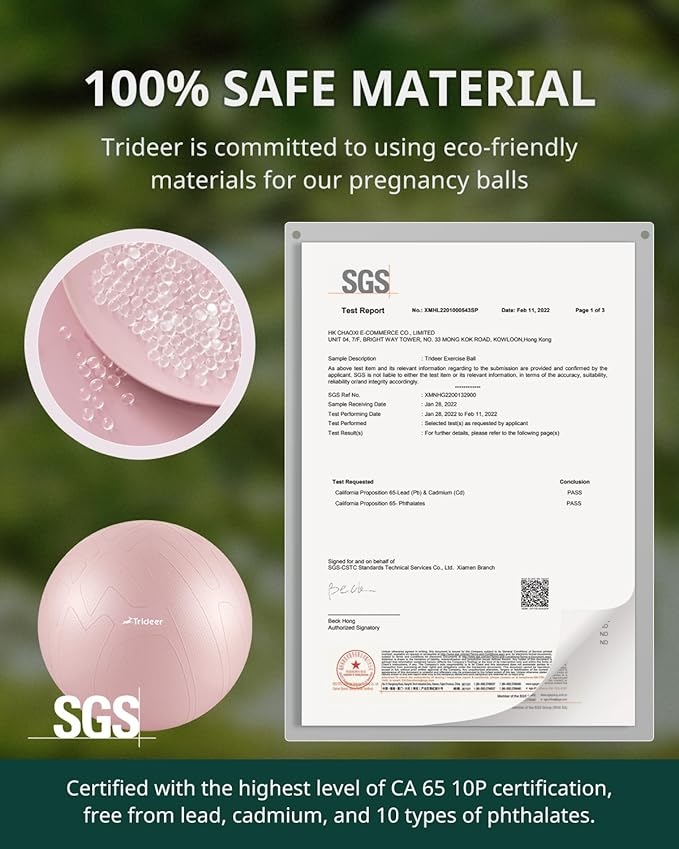 Trideer Pregnancy Birthing Ball - 1.7mm Extra Thick Yoga Ball for Maternity, Labor, Exercise, Physio, Recovery - Guide & Baby Memory Book Included - 440LB Anti-Burst & Non-Slip Stability