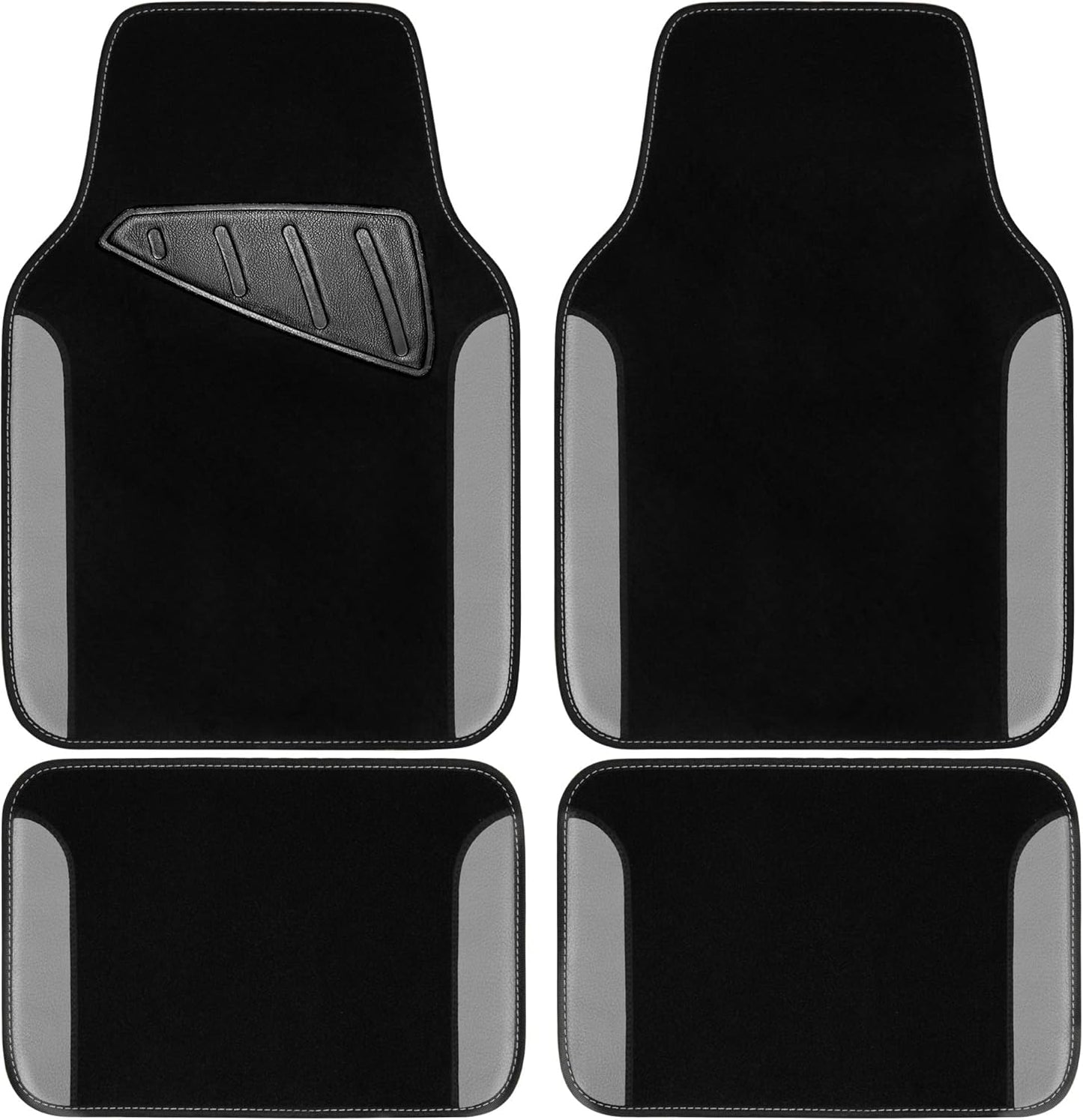 CAR PASS Rainbow Waterproof Universal Fit Faux Leather Car Carpet- Anti-Slip Nibbed Backing Floor Mats for SUV, Vans, Sedans, Trucks, Automotive Set of 4 (Black with Gray)