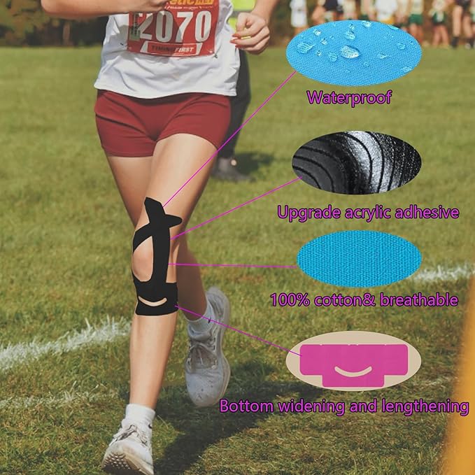 Kinesiology Tape for Knees, 12 Count Pre-Cut Waterproof Knee Tape for Knee Pain Relief Pre Cut, Original Cotton Athletic Tape, Durable Knee Tape for Sports and Long-Lasting Support (Flesh)