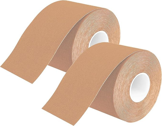 Kinesiology Tape Uncut | 2 Beige Rolls of Athletic Sports Tape | 16ft Length and 2'' Width per Roll | Waterproof • Skin-Friendly • Elastic | Ideal for Sports | axion