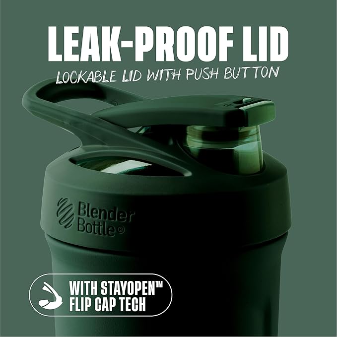 BlenderBottle Sport Insulated Stainless Steel Shaker Bottle with Wire Whisk, 24-Ounce, Forest – Protein Shakes & Hydration for Athletes & Fitness Enthusiasts, Easy Mixing, Keeps Drinks Cold, Lockable Lid