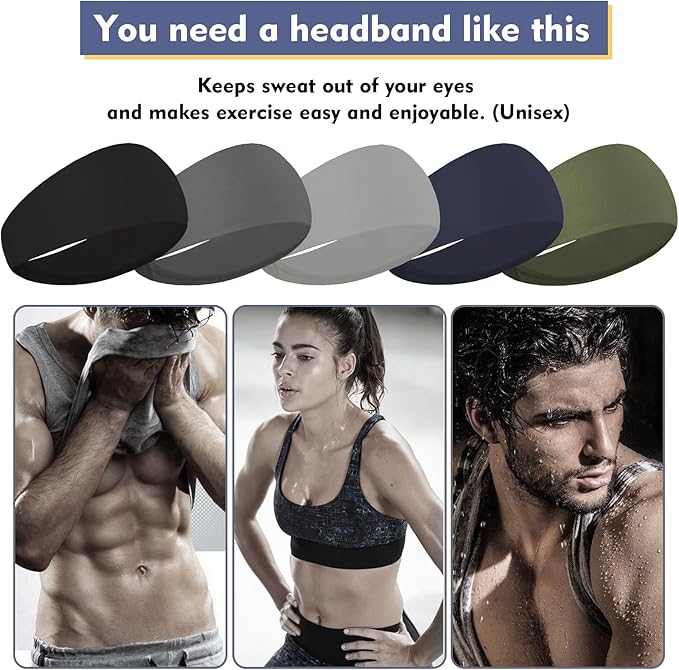 Sports Headbands for Men,Mens Running Headband Moisture Wicking Workout Headband,Running,Cycling,Basketball,Yoga,Football,Unisex