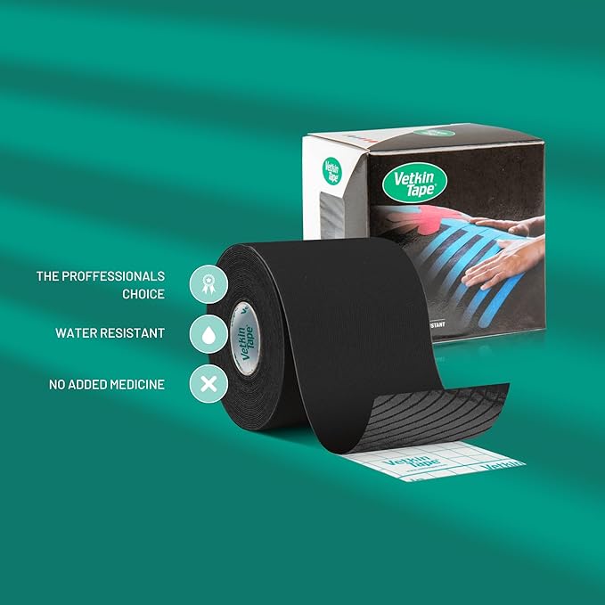 VetkinTape Canine & Equine Kinesiology Tape | Veterinary Medical Tape | Vet Wrap for Joint Support & Pet Care | Self Adhesive Bandage Wrap | Black Tape | 2.4in | (Pack of 1)