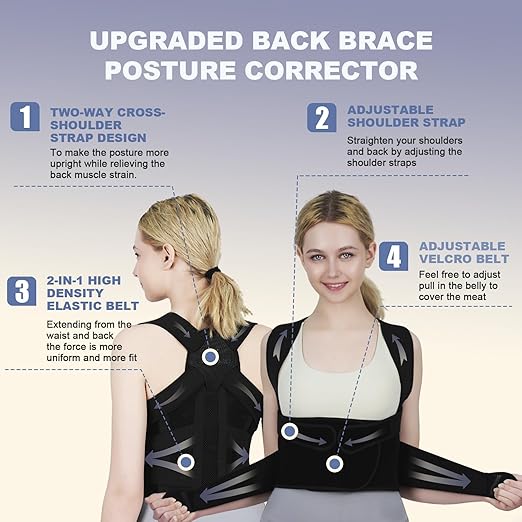 Posture Corrector for Women and Men Upgraded Back Brace, Adjustable Full Back Support for Upper and Lower Back Pain Relief, Shoulder Straightener for Hunchback, Scoliosis, Lumbar, Spine (Black, Small)