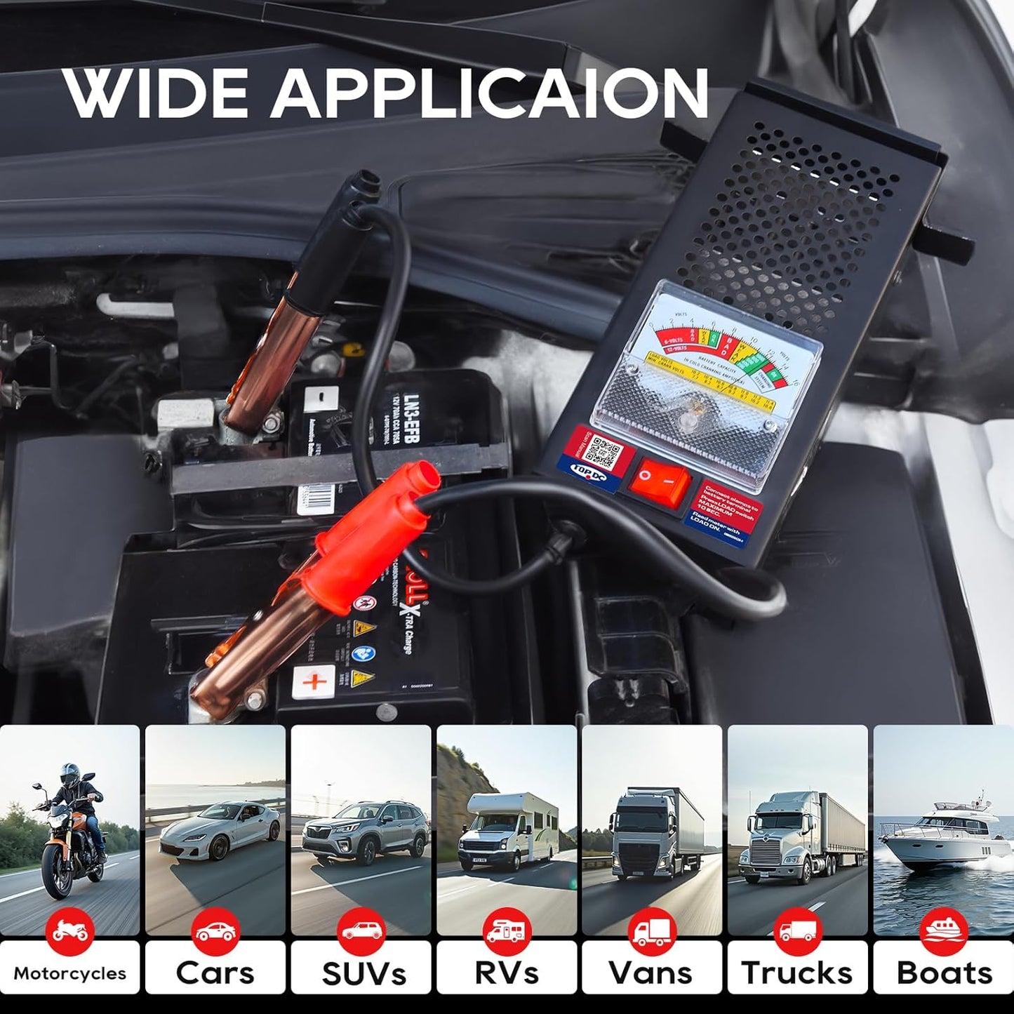 TOPDC Car Battery Tester, 6V/12V, Battery Load Tester 100-1000 CCA, Automotive Battery Tester 100 AMP, for Cars, RVs, Motorcycles, ATVs, Boats