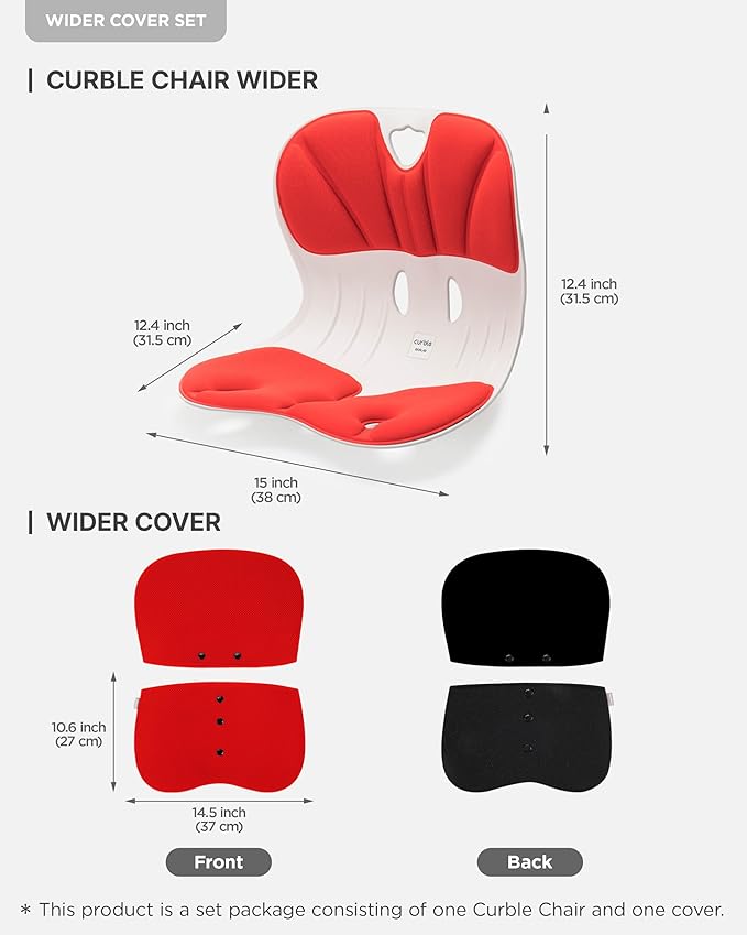 curble WIDER(Standard Wide) COVER SET – Lower Back Support Chair with Detachable Cover, Lumbar Support Posture Corrector, Back Pain Relief (Set Red)