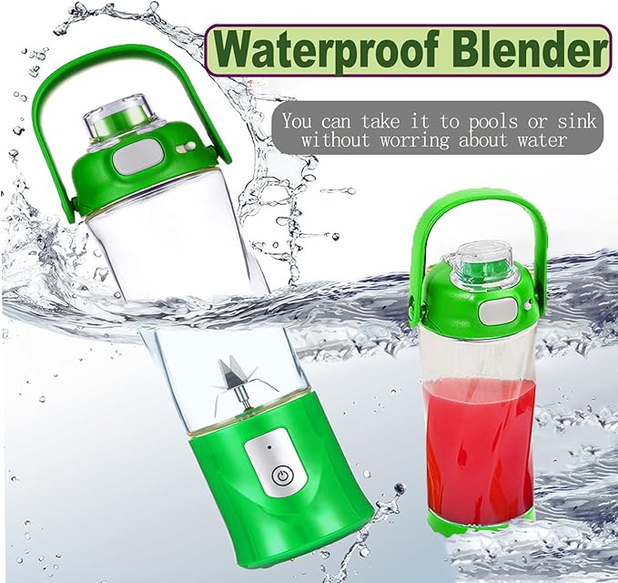 Portable Blender, Cordless, Personal Blender-for Shakes & Smoothies, BPA Free, Leakproof, USB-C Rechargeable, Ideal for Ice Blending, Juicing, and Food Processing, Convenient (Green)