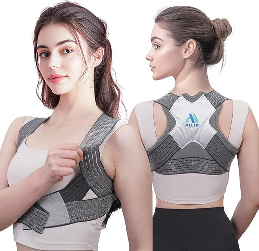Posture Corrector for Women, Adjustable Upper Back Strap for Shoulder, Neck and Upper Back Pain Corrects Posture Corrects Hunching Silvery S-M