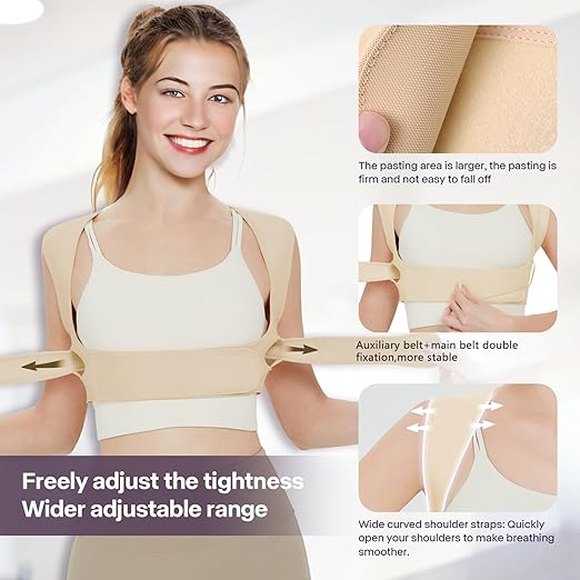 Back Brace Posture Corrector for Women, Upper Back Support Straps Straightener, Hunchback Improve Posture Correct-Shoulder, Upper Back Pain Relief Invisible Under Clothes (Nude, S/M)