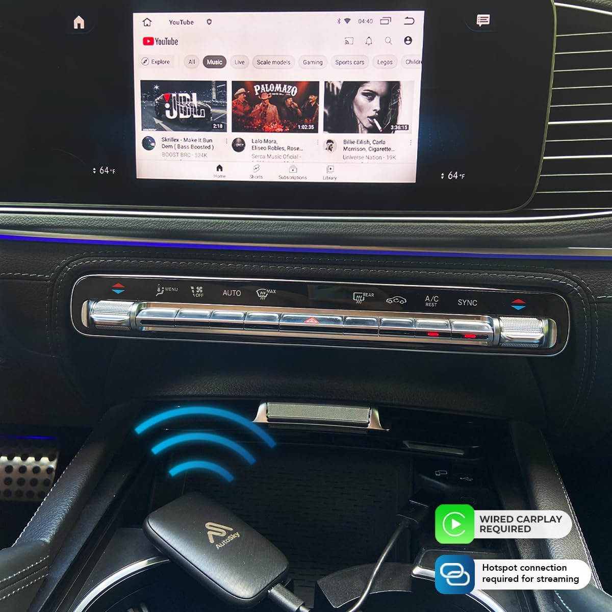 AutoSky Wireless CarPlay and Android Auto AI Box Lite for Factory Wired CarPlay Cars - Supports Netflix and YouTube Must use Hotspot - Go Wireless CarPlay and Android Auto. Wired CarPlay Required