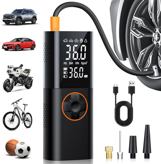 Tire Inflator Portable Air Compressor - 150PSI Fast Cordless Air Pump for Car Tires, Rechargeable Bike Tire Pump with Digital Pressure Gauge, LED Light for Cars, Bicycles, Balls and More