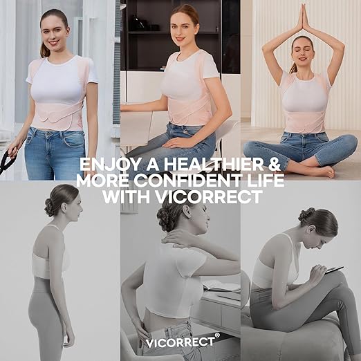 Women Posture Corrector Support for Back: Relieve Upper Back Pain Straighten Body (Pink, Medium)