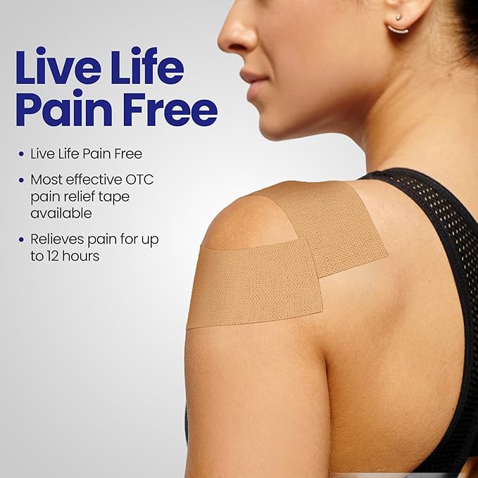 4% Lidocaine Maximum Strength Pain Relief Kinesiology Tape - Relieves Back, Joints and Muscle Pains - Superior Sticking, Aluminum-Free Water Resistant, and USA Made - 2" x 10" Strips