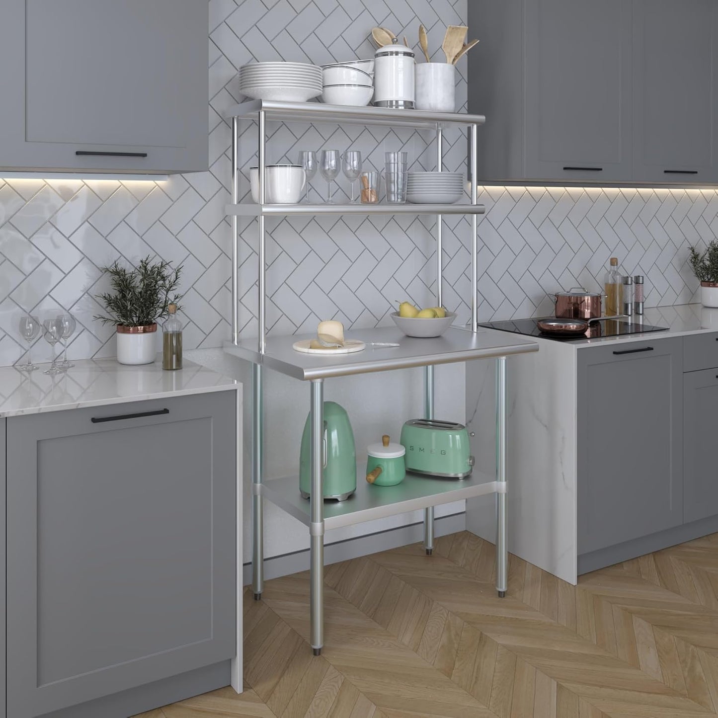 AmGood Stainless Steel Work Table Double Tier Overshelf | NSF (24" x 36" Work Table + 12" Overshelf)