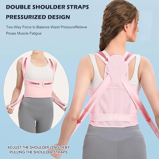 Posture Corrector for Women,Adjustable Full Back Brace and Shoulder Straightener,for Back Pain Relief,Hunchback Correction,Scoliosis,Thoracic Spine,Posture Trainer (Pink, Large)