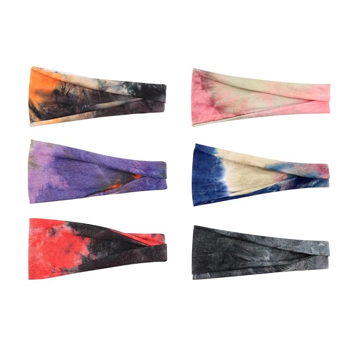 DRESHOW 6 Pack Yoga Sports Headbands for Women Elastic Non-Slip Printed Headbands Running Workout Hair Bands