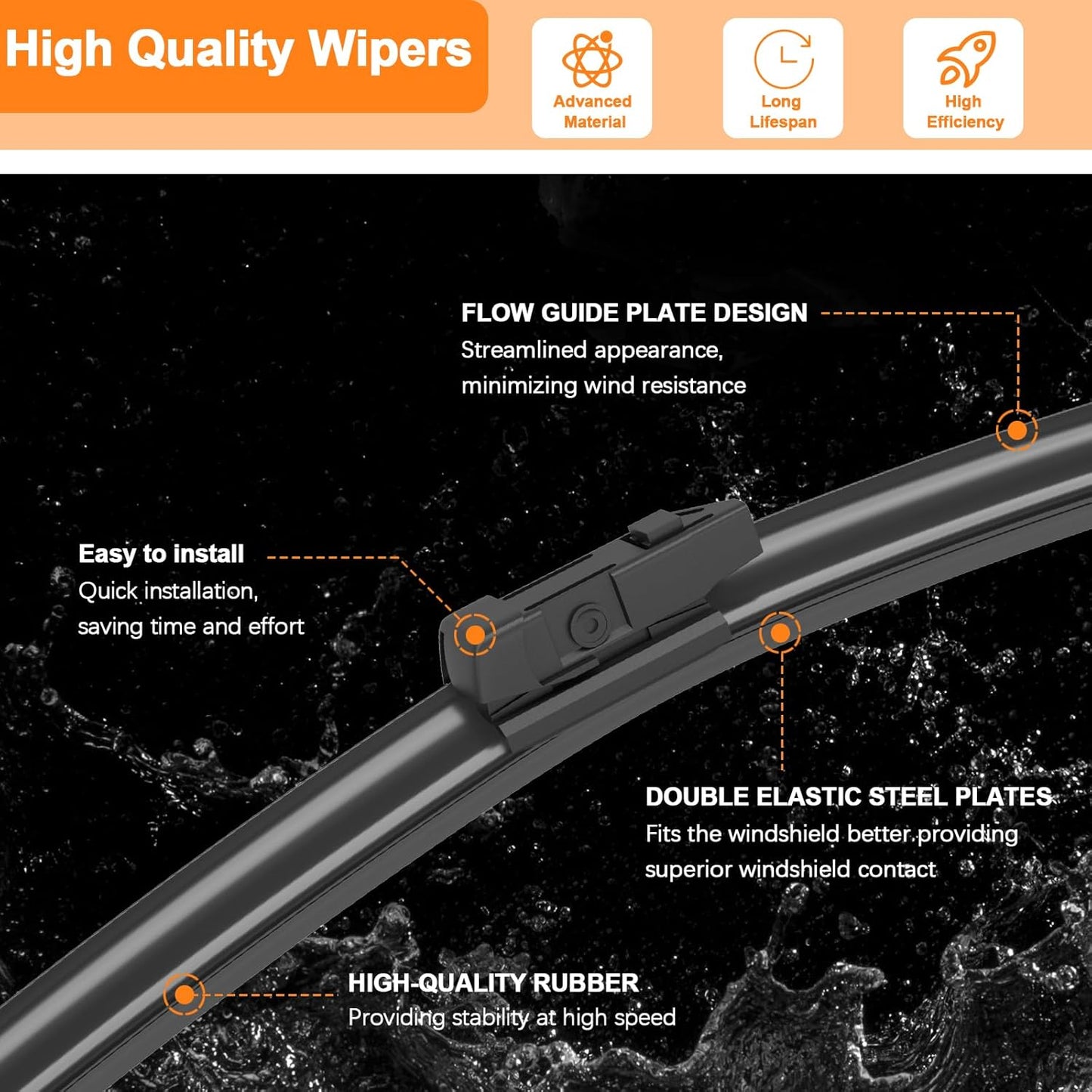 HULADAED® 28''+14''+8'' Windshield Wipers Replacement for Toyota Prius C 2019-2012,Silicone Front Rear Wiper blades for MY Car-All Weather & Quiet(3 PACK)